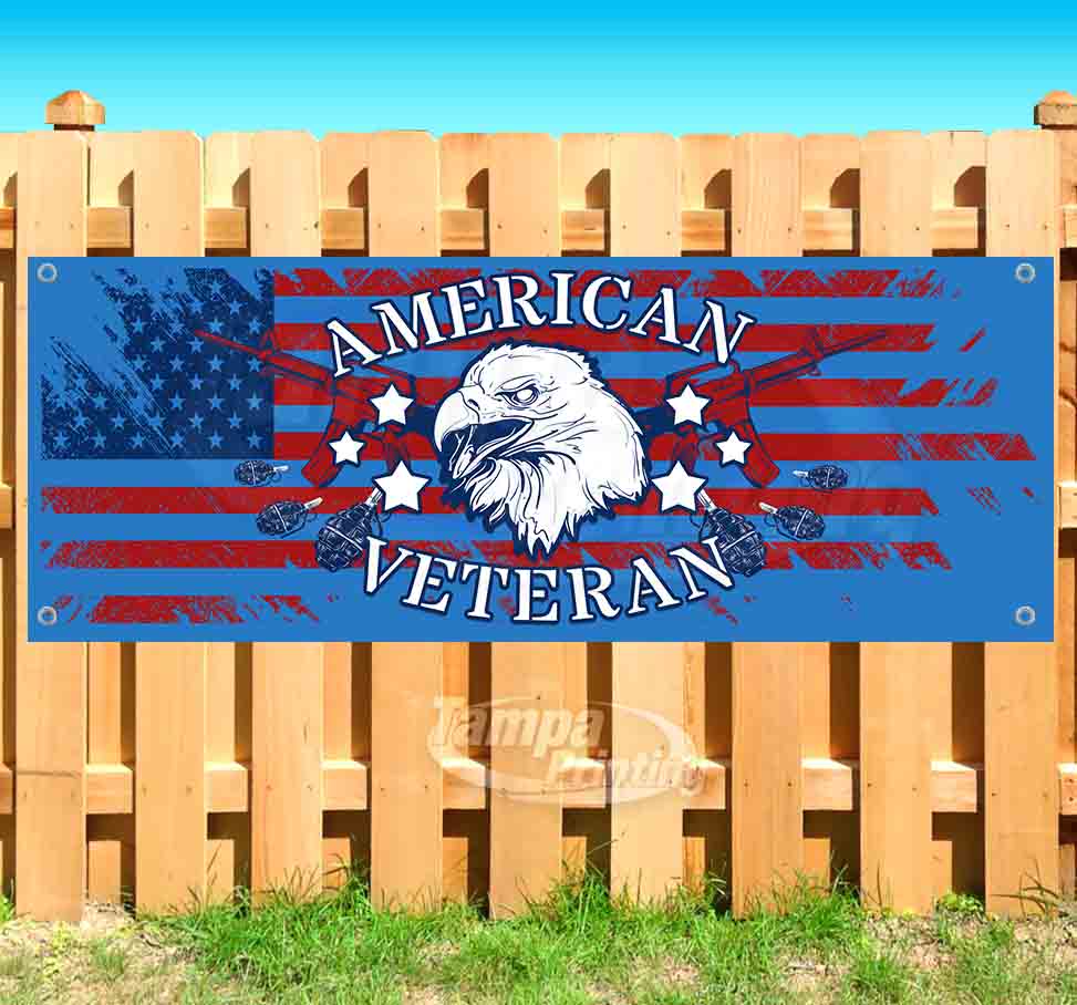 American Veteran 13 oz Banner Non-Fabric Heavy-Duty Vinyl Single-Sided with Metal Grommets American Veteran 13 oz Banner Non-Fabric Heavy-Duty Vinyl Single-Sided with Metal Grommets